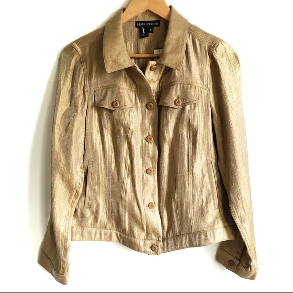Peace Of Cloth Jackets Coats Shakira Gold Metallic Jacket Poshmark
